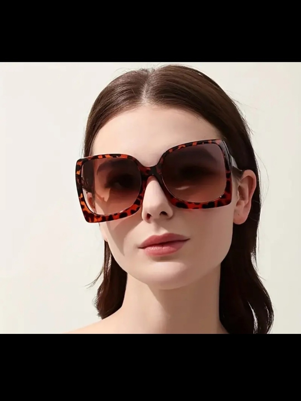 Tortoiseshell Oversized Square Women's Sunglasses - Brown - Picture 2 of 3